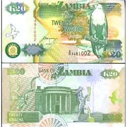 1992 Zambia 20 Kwacha Crisp Unc Note (COI-4021)