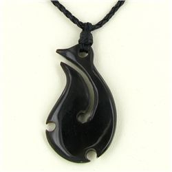 Black Buffalo Horn Fishook Necklace (JEW-3581)