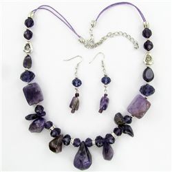 Amethyst & Crystal Necklace Earring Set (JEW-3445)