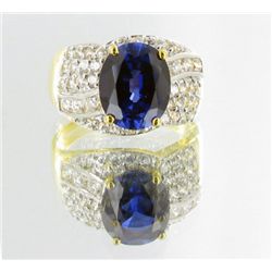 22twc Lab Dia/Sapphire 22k Gold Vermeil Ring (JEW-2364)