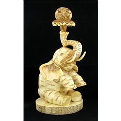 Chinese Handcarved Bone Elephant Holding Dragon Ball (CLB-708)