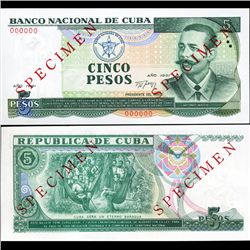 1991 Cuba 5 Peso Specimen Note Crisp Unc. (CUR-06369A)