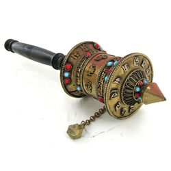 Tibet Bronze Prayer Wheel with Handle (ANT-1798)