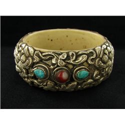 Vintage Tibet Bone Silver Bangle Bracelet (ANT-1588)