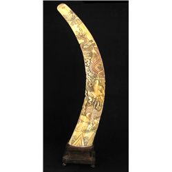 Chinese Handcarved Bone Pheonix Tusk on Base (CLB-699)