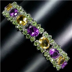 196twc Amethyst-Citrine-Peridot Sterling Bracelet  (JEW-2302)