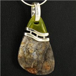 56twc Druzy Agate Tourmaline Pend  Gold Vermeil (JEW-1752)