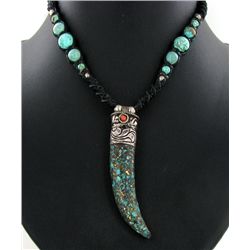 Tibet Nickel Turquoise Coral Choker Necklace (JEW-3298)