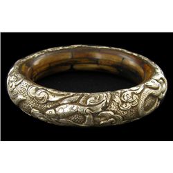 Vintage Tibet Bone Silver Bangle Bracelet (ANT-1593)