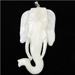 Handcarved Bone Elephant Pendant 2.75" (JEW-2975)