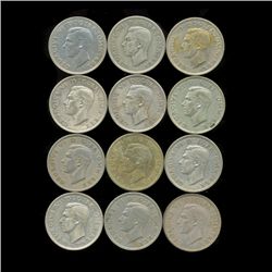 1938-49 Britain 1/2 Crown 12pcs VF/AU (COI-8878)