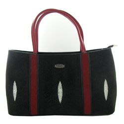 Ladies Stingray Hide Black Maroon Handbag Purse (ACT-247)