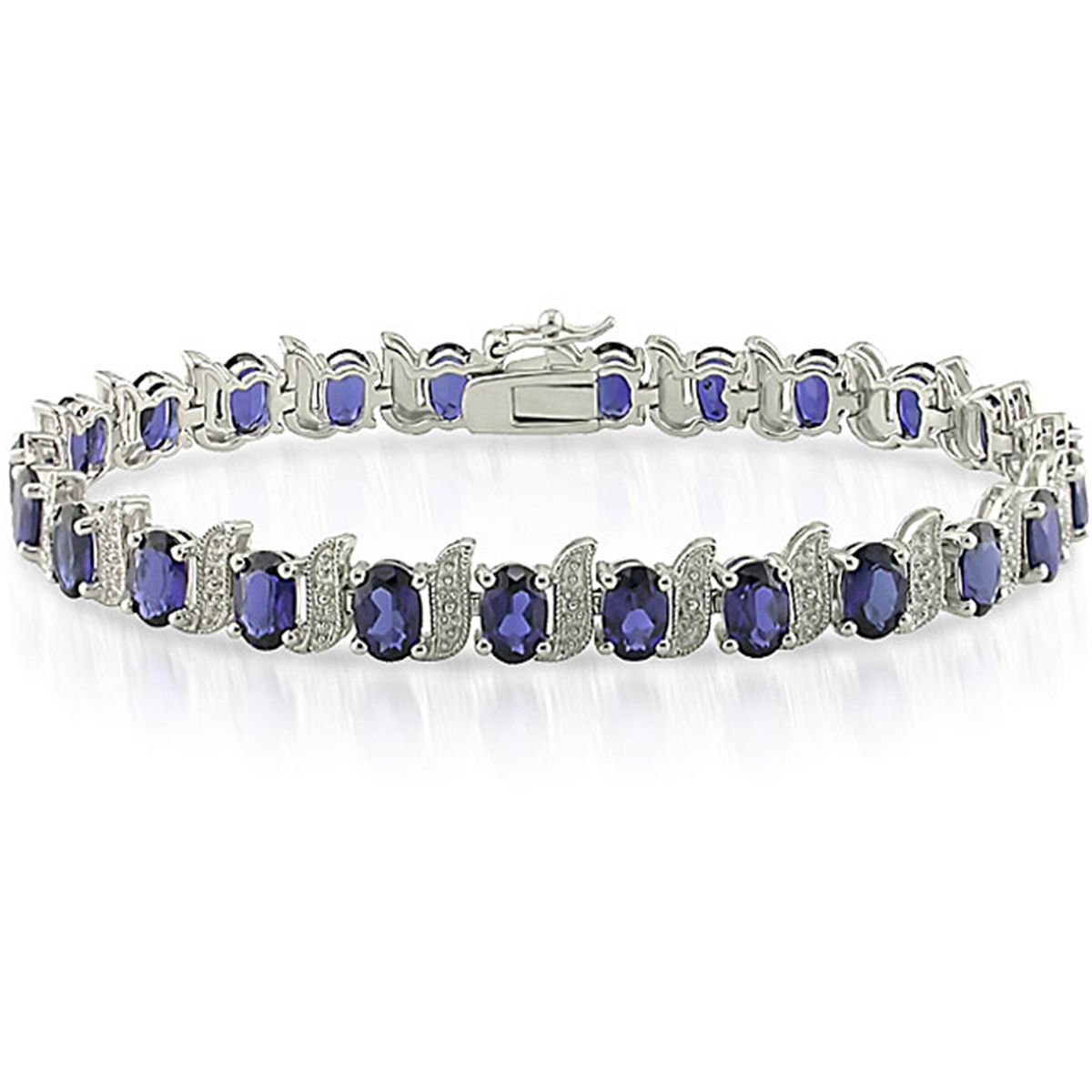Silver Created Sapphire and Diamond Accent Tennis Bracelet