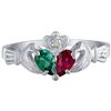 Image 1 : 10k White Gold Created Emerald, Created Ruby and Diamond Claddagh Ring