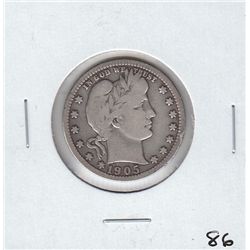 NICELY DETAILED 1905 BARBER QUARTER SILVER