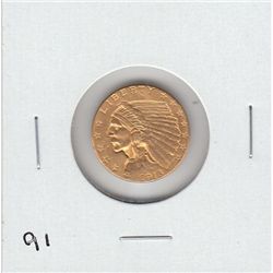 $2.5 GOLD 1913 INDIAN QUARTER EAGLE SHARP COIN