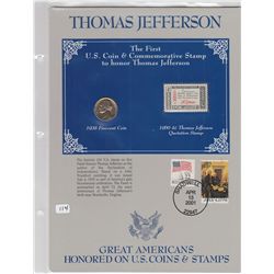 JEFFERSON 1938 NICKEL AND STAMP SET