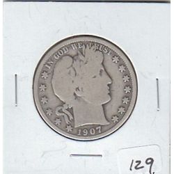 1907-D BARBER HALF DOLLAR SILVER