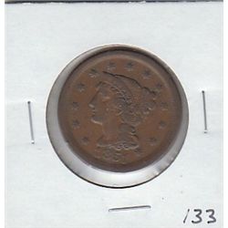 1851 SHARP BRAIDED HAIR LARGE CENT