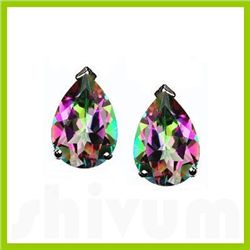 Genuine 2.50 ctw Genuine Mystic Rainbow Topaz Earring Studs 14kt Gold-White