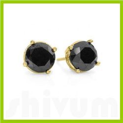 Natural 3.0 ctw Black Diamond Stud Earrings 14kt Gold-Yellow