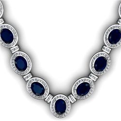 43.60 ctw Sapphire & Diamond Necklace 925 Sterling Silver