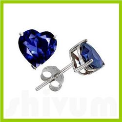 Genuine 3.0 ctw Heart Sapphire Stud Earrings 14kt Gold-White