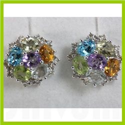 Genuine 4.98 ctw Multi Sapphire & Diamond Earring 14kt Gold-White