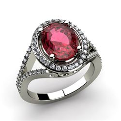 Garnet 3.38 ctw & Diamond Ring 18kt W/Y  Gold