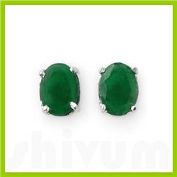 Genuine 3.80 ctw Emerald Oval Cut Stud Earrings 14kt Gold-White