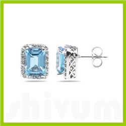 Genuine 3.75 ctw Blue Topaz & Diamond Earrings 14K Gold-White