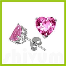 Genuine 3.0 ctw Heart Pink Sapphire Stud Earrings 14kt Gold-White