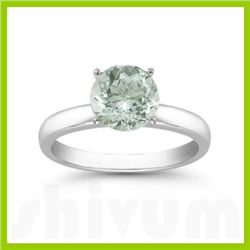 Genuine 1.25 ctw Green Amethyst Solitaire Ring 14kt Gold-White
