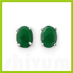 Genuine 2.52 ctw Emerald Oval Cut Stud Earrings 14kt Gold-White