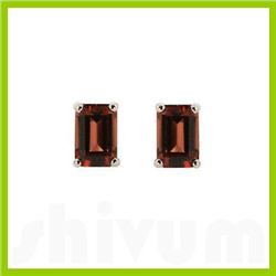 Genuine 8x6mm Garnet Emerald Cut Stud Earrings 14kt Gold-White
