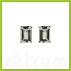 Genuine 8x6mm Aquamarine  Emerald-Cut  Earrings 14kt Gold-White