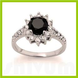 Genuine 2.46 ctw Black & Diamond Ring 14kt Gold-White