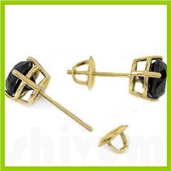 Genuine 2.0 ctw Black Diamond Stud Earrings 14kt Gold-White