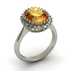 Citrine  4.42 ctw & Diamond Ring 14kt W/Y  Gold