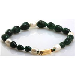 Natural Emerald Graduated Teardrop Bracelet and Pearl 111.52ctw with brass clasp