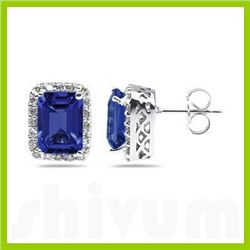 Genuine 3.40 ctw Sapphire & Diamond Earrings 14kt  Gold-White