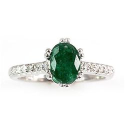 Genuine  Emerald  1.31 ctw  Diamond Ring  10KT  3.62g  RS6.5