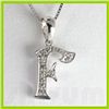 Image 1 : Genuine 0.09 ctw Alphabet Initial Letter F Diamond Necklace 16" 14kt Gold-White