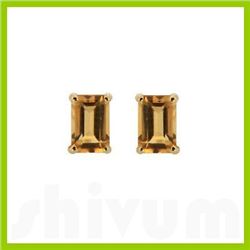 Genuine 3.20 cts  8x6mm  Citrine Emerald Cut Stud Earring 14kt Gold-Yellow