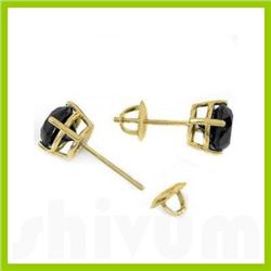 Genuine 1.0 ctw Black Diamond Stud Earrings 14kt Gold-Yellow