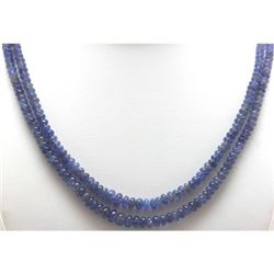 Natural 2Row Tanzanite Smooth Faceted Round Gradual Beads Necklace Gemstone 129.75ctw with brass cla