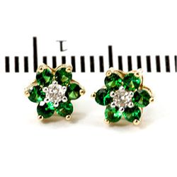 Genuine 0.83 ctw Emerald Flower Earring 14kt Yellow or White Gold 1.76g