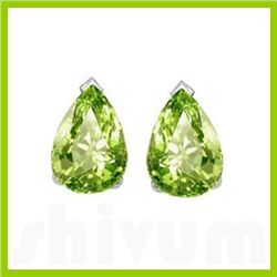 Genuine 1.60 ctw  Peridot Earrings Pear cut 14kt Gold-White