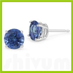 Genuine 3.20 ctw  Sapphire Round Stud Earrings 14kt Gold-White
