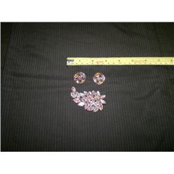 Vintage Costume Jewlery: Pink Brooch and Earrings